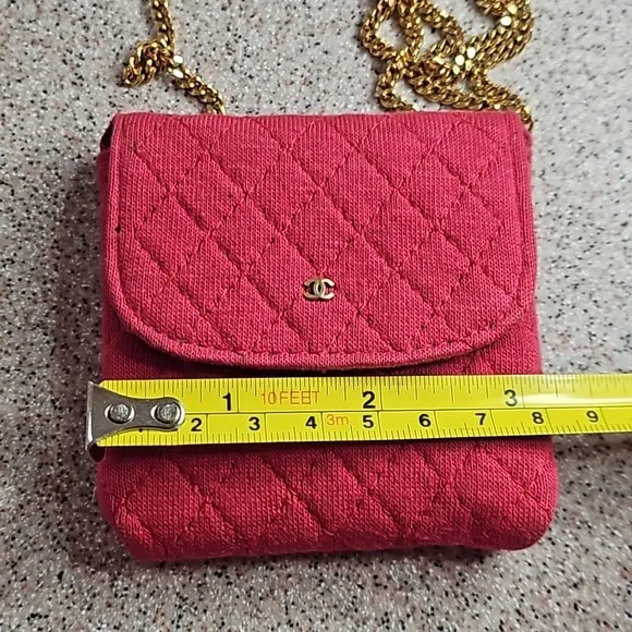 Chanel Red Cloth Front Flap Micro Gold Chain Purse Bag - Picture 4 of 8